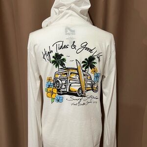 White Surf Style Hoodie — High Tides & Good Vibes Graphic-New Condition